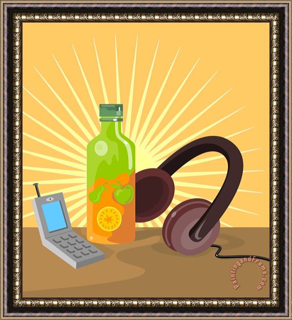 Collection 10 Mobile Phone Soda Drink Headphone Retro Framed Painting