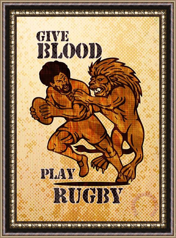 Collection 10 Rugby player running with ball attack by lion Framed Print