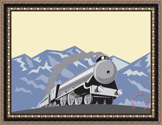 Collection 10 Steam Train Locomotive Mountains Retro Framed Print