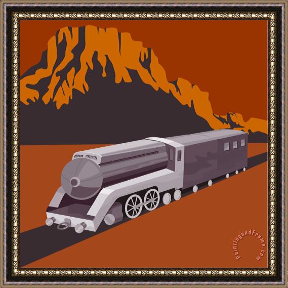 Collection 10 Steam Train Locomotive Retro Framed Painting