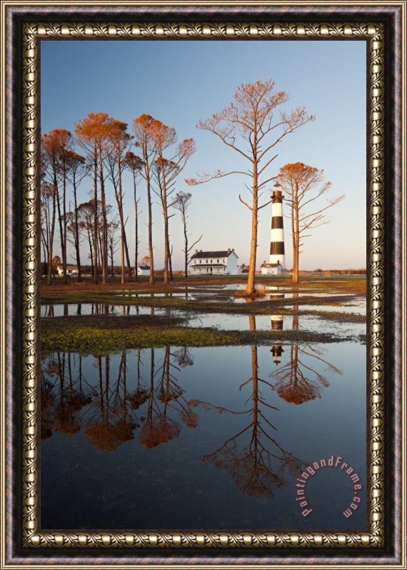 Collection 3 Bodie Island Lighthouse OBX Golden Sunset Reflections Framed Painting