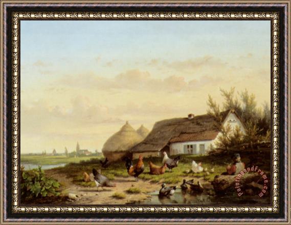 Cornelis Van Leemputten Farmyard with Chicken And Ducks Framed Print