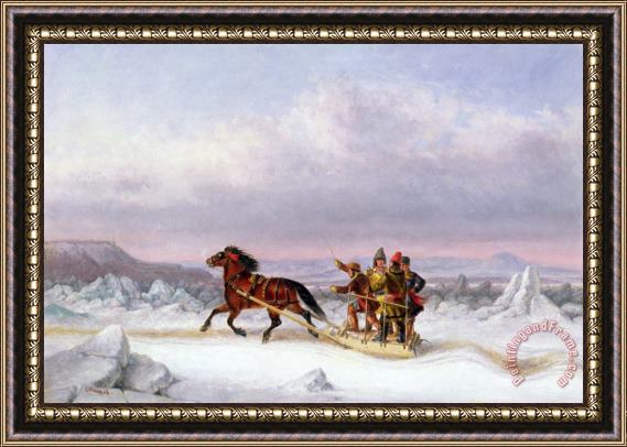 Cornelius Krieghoff Crossing the Saint Lawrence from Levis to Quebec on a Sleigh Framed Print