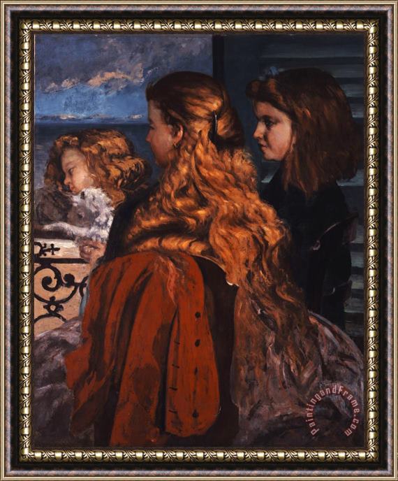 Courbet, Gustave Three Young Englishwomen by a Window Framed Painting