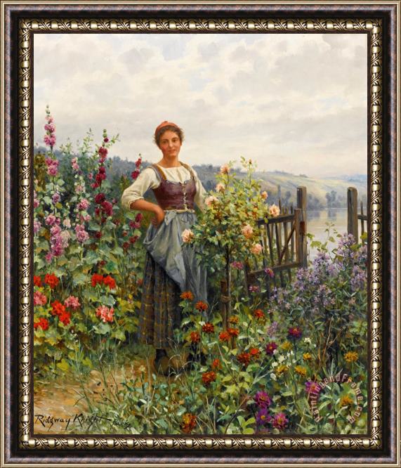 Daniel Ridgway Knight Tending The Flowers Framed Painting