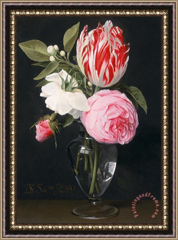 Daniel Seghers Flowers In A Glass Vase Framed Painting