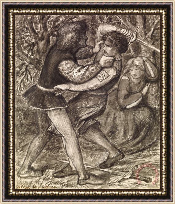 Dante Gabriel Rossetti A Fight for a Woman Framed Painting