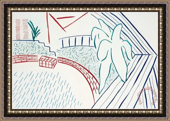 David Hockney My Pool And Terrace, 1983 Framed Painting