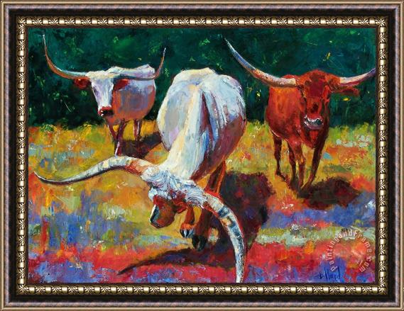 Debra Hurd Three Texas Longhorns Framed Painting