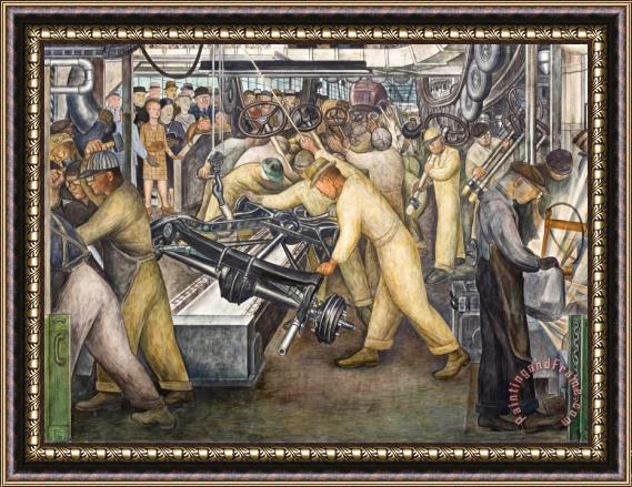 Diego Rivera South Wall Of A Mural Depicting Detroit Industry Framed Print