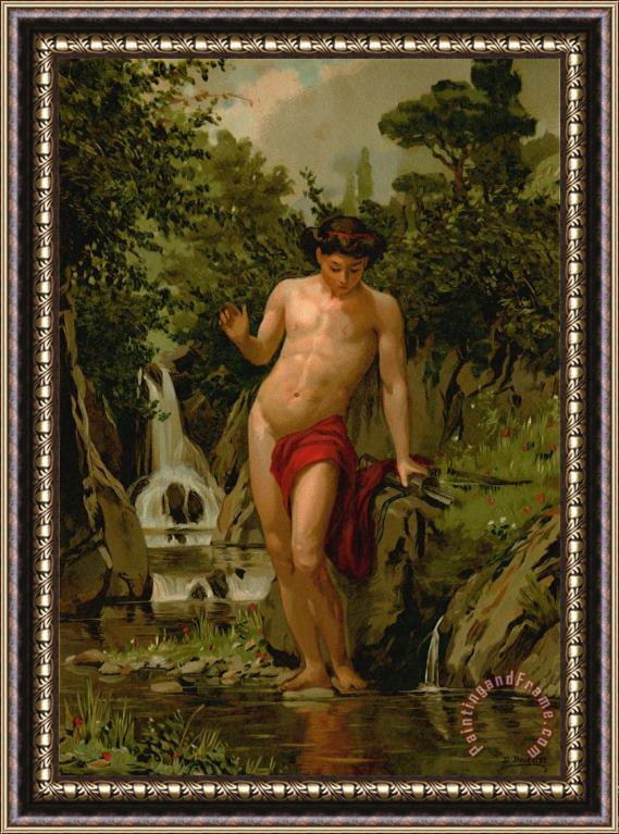 Dionisio Baixeras-Verdaguer Narcissus in love with his own reflection Framed Print