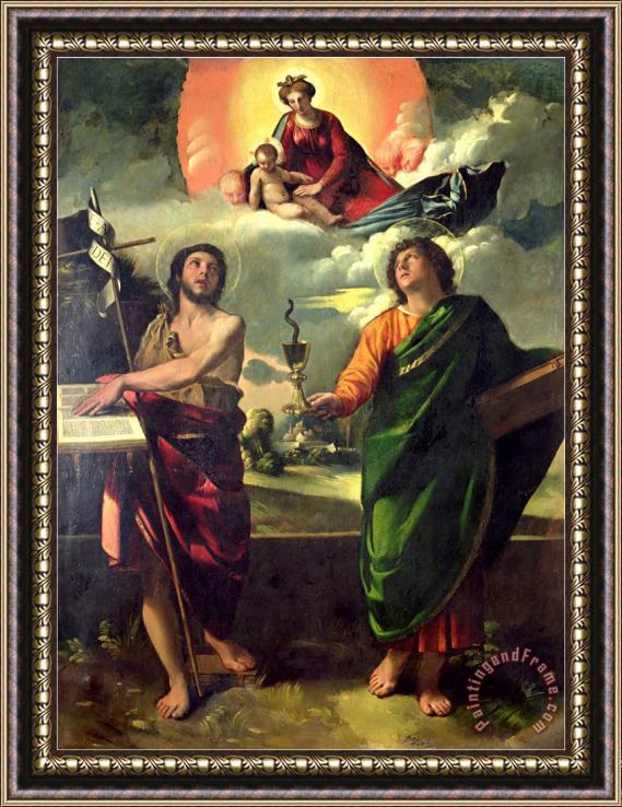 Dosso Dossi The Apparition of The Virgin to The Saints John The Baptist And St John The Evangelist Framed Print