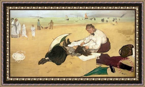 Edgar Degas Beach Scene Little Girl Having Her Hair Combed By Her Nanny Framed Painting