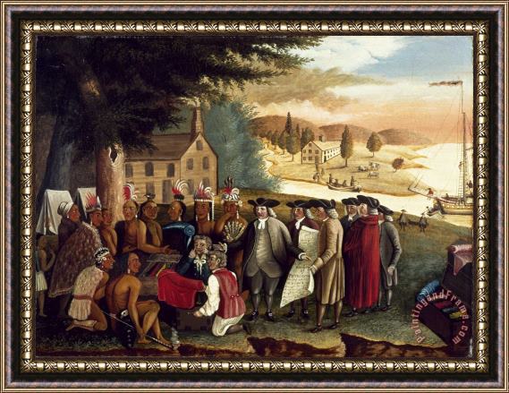 Edward Hicks Penn's Treaty with The Indians Framed Painting