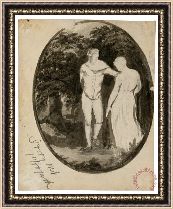 Edward Lear A Couple in a Wooded Landscape Set in an Oval Framed Print