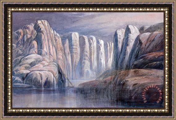 Edward Lear River Pass, Between Barren Rock Cliffs Framed Painting