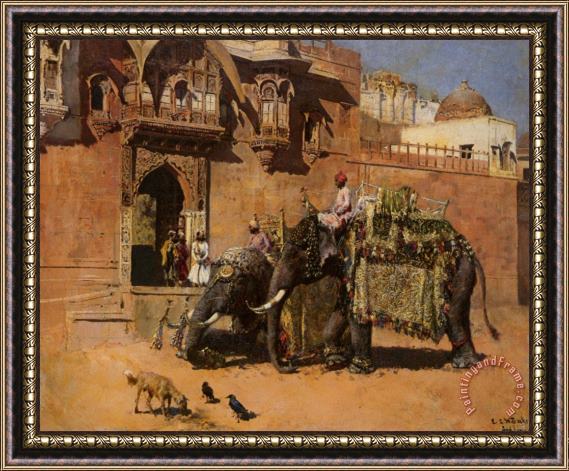 Edwin Lord Weeks Elephants at The Palace of Jodhpore Framed Painting