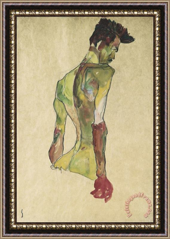 Egon Schiele Male Nude in Profile Facing Right Framed Print