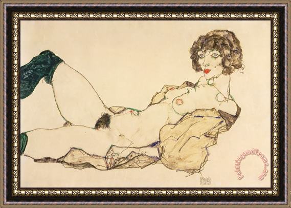 Egon Schiele Reclining Nude in Green Stockings Framed Painting