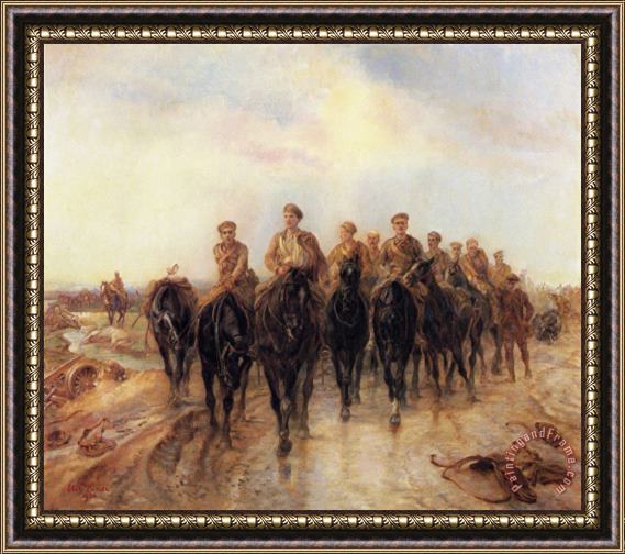 Elizabeth Thompson In The Retreat From Mons, The Royal Horse Guards Second Version Framed Painting