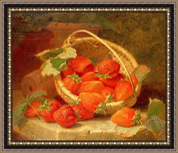 Eloise Harriet Stannard A Basket of Strawberries on a stone ledge Framed Painting