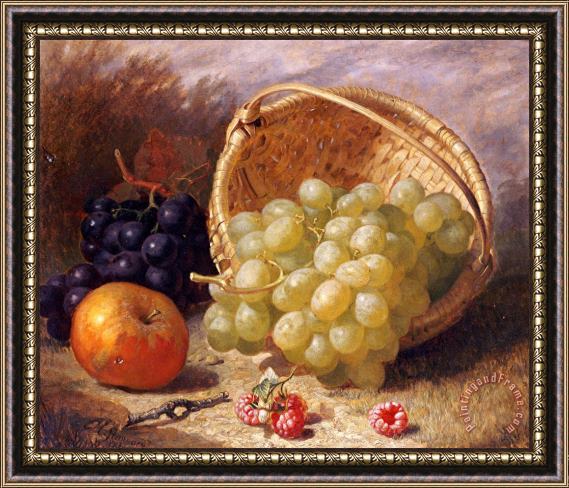 Eloise Harriet Stannard An Upturned Basket of Grapes an Apple And Other Fruit Framed Painting