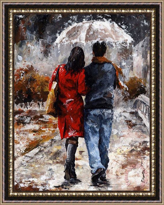Emerico Toth Rainy day - Walking in the rain Framed Painting