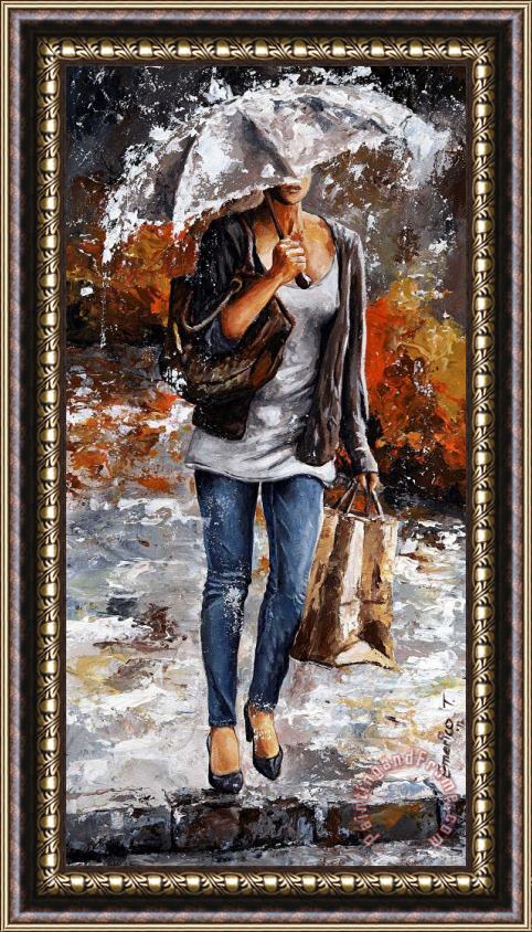 Emerico Toth Rainy day - Woman of New York 06 Framed Painting
