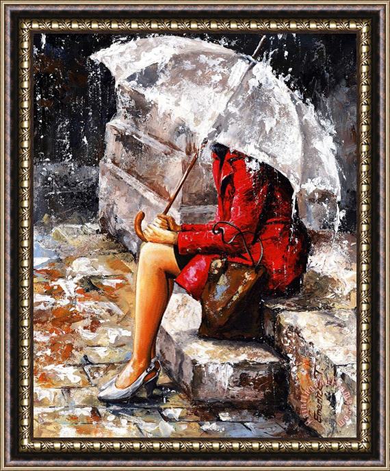Emerico Toth Rainy day - Woman of New York Framed Painting