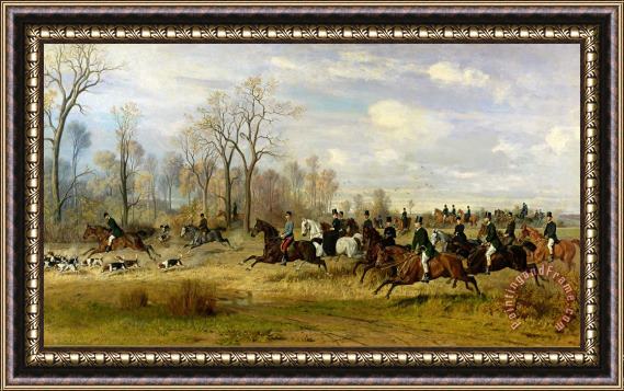 Emil Adam Emperor Franz Joseph I Of Austria Hunting To Hounds With The Countess Larisch In Silesia Framed Painting