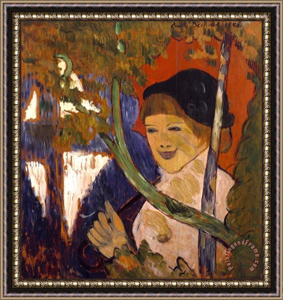 Emile Bernard Breton Girl with a Red Umbrella Framed Painting