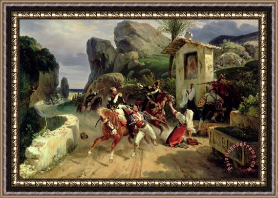 Emile Jean Horace Vernet Italian Brigands Surprised By Papal Troops Framed Painting