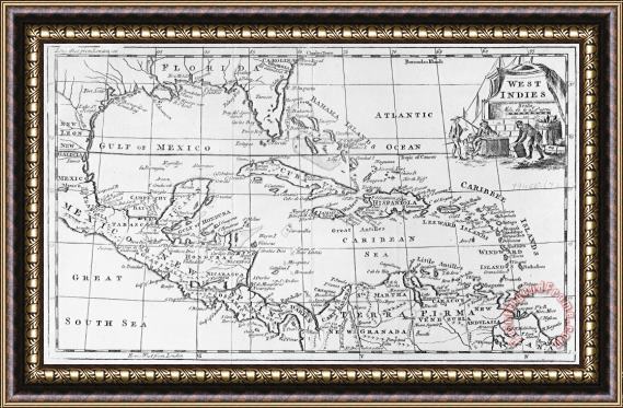 English School Map of the West Indies Florida and South America Framed Print