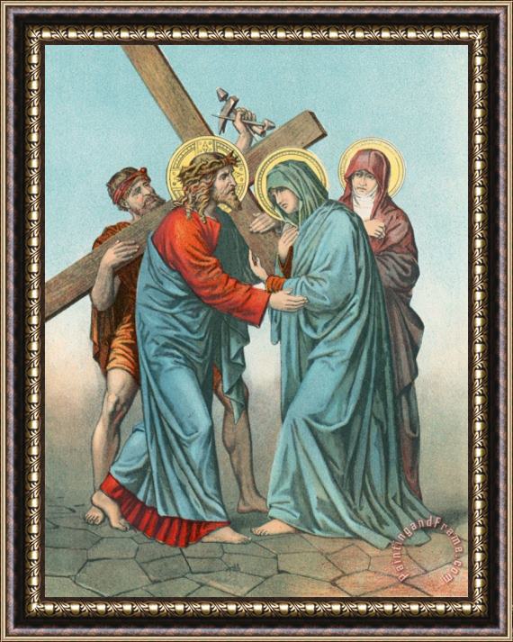 English School Station IV Jesus Carrying the Cross Meets his most Afflicted Mother Framed Painting
