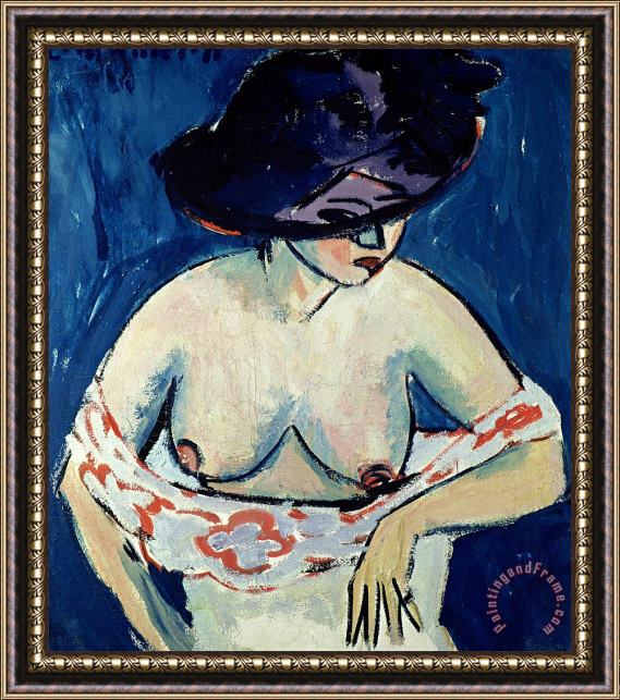 Ernst Ludwig Kirchner Half Naked Woman With A Hat Framed Painting