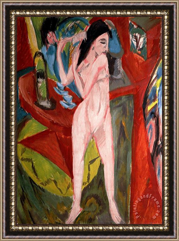 Ernst Ludwig Kirchner Nude Woman Combing Her Hair Framed Painting