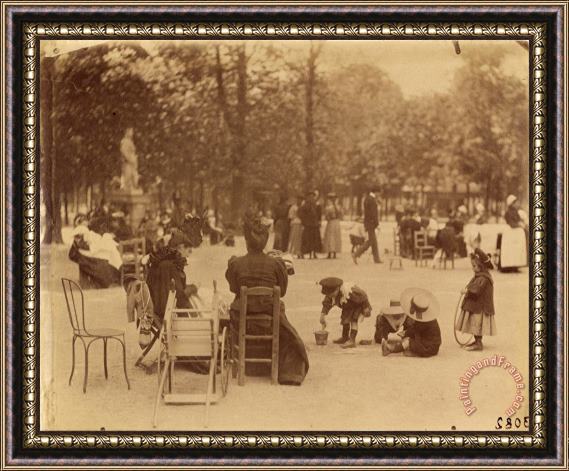 Eugene Atget Women And Children in The Luxembourg Gardens Framed Painting