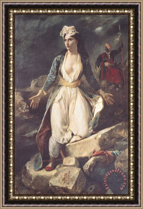 Eugene Delacroix Greece Expiring on The Ruins of Missolonghi Framed Painting