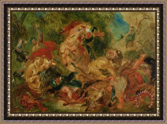 Eugene Delacroix Study for The Lion Hunt Framed Painting