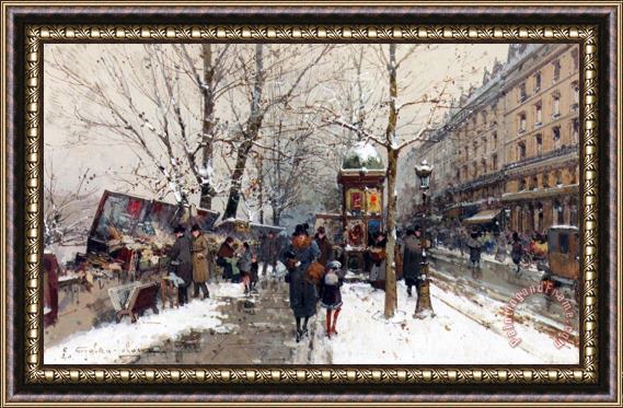 Eugene Galien-Laloue Bookstalls In Winter Paris Framed Print