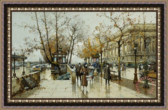 Eugene Galien-Laloue Le Quai De Louvre Paris Framed Painting