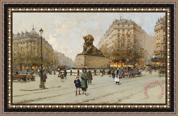 Eugene Galien-Laloue The Lion Of Belfort Le Lion De Belfort Framed Painting