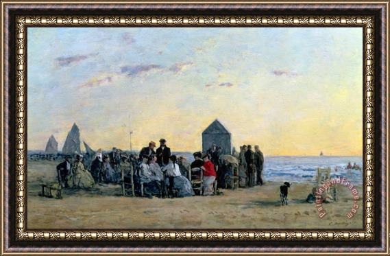 Eugene Louis Boudin Beach Scene at Trouville - Sunset Framed Painting