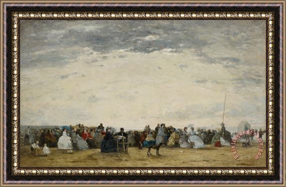 Eugene Louis Boudin Vacationers On The Beach At Trouville Framed Print