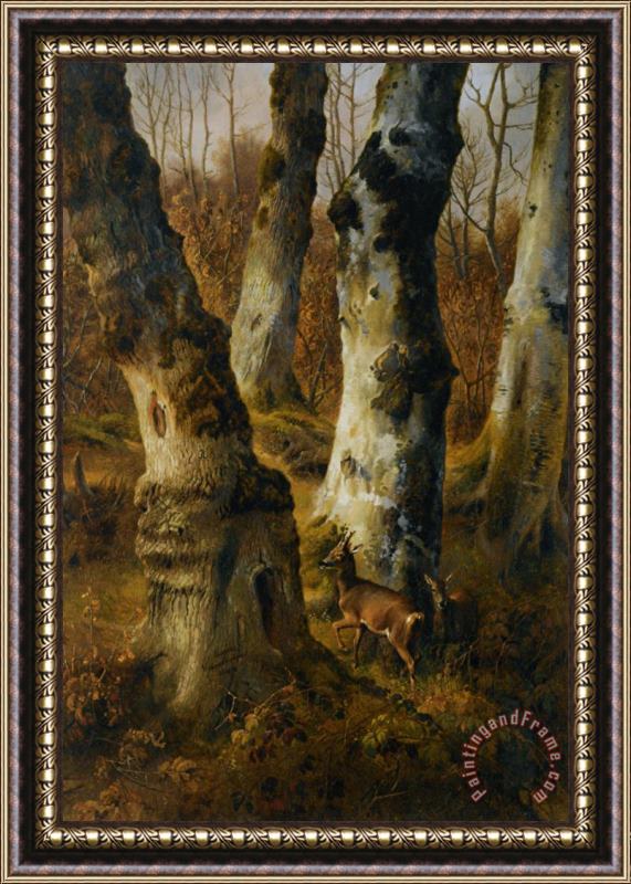 Eugene Verboeckhoven Deer in a Wood Framed Print