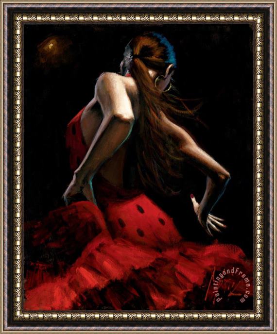 Fabian Perez Dancer in Red Lunares Negros Framed Painting