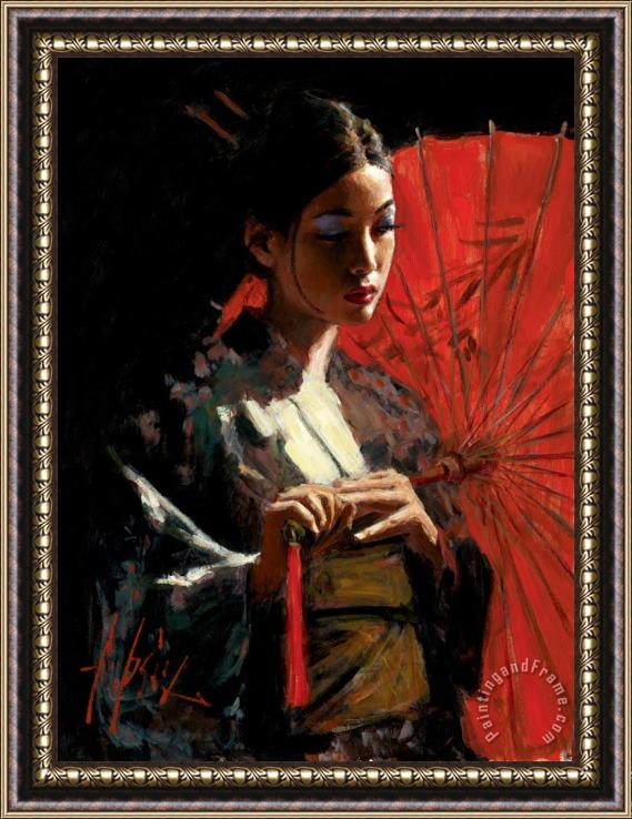 Fabian Perez Michiko with Red Umbrella Framed Painting