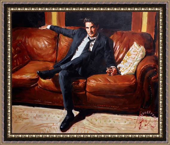 Fabian Perez Whiskey on The Couch Framed Painting