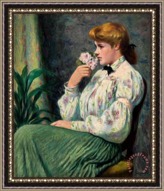 Federico Zandomeneghi Portrait of a Girl with a Flower, 1914 Framed Painting
