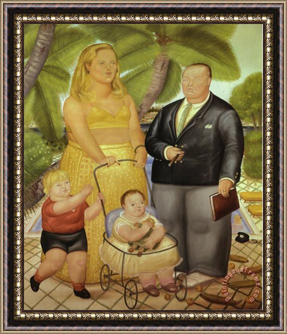fernando botero Frank Lloyd And His Family in Paradise Island Framed Painting